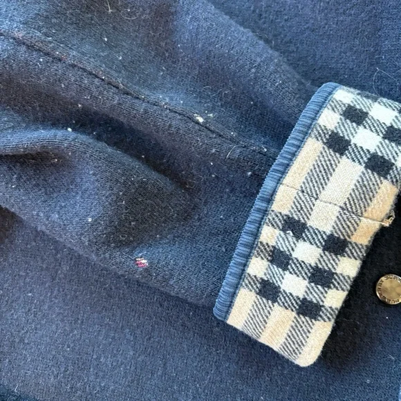 Vintage Burberry Car Coat Womens Sz 18 House Check Blue Hooded Wool Jacket - Picture 3 of 15